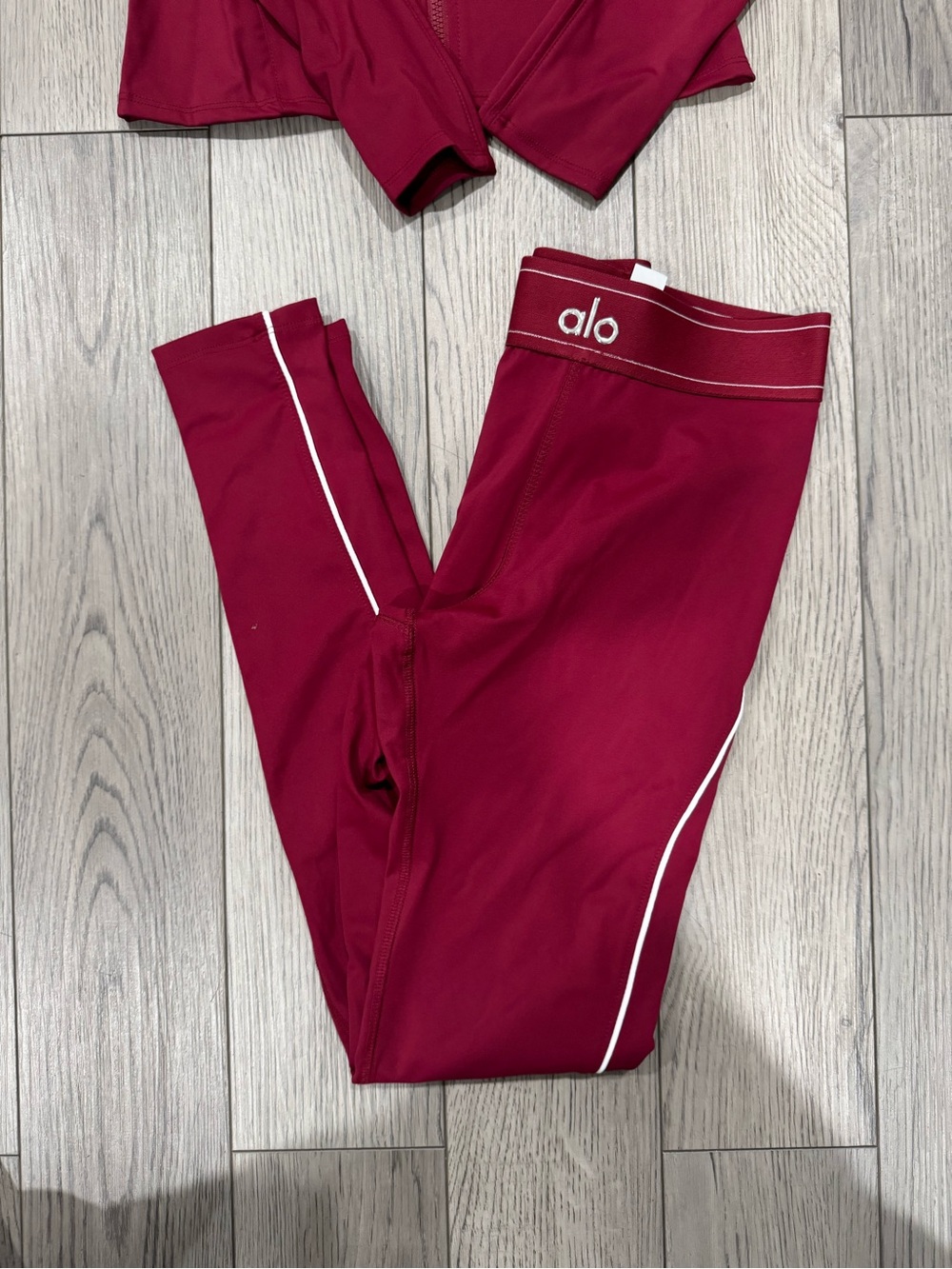 Burgundy Zip-Front Crop Jacket & High-Waist Leggings - Picture 3 of 3